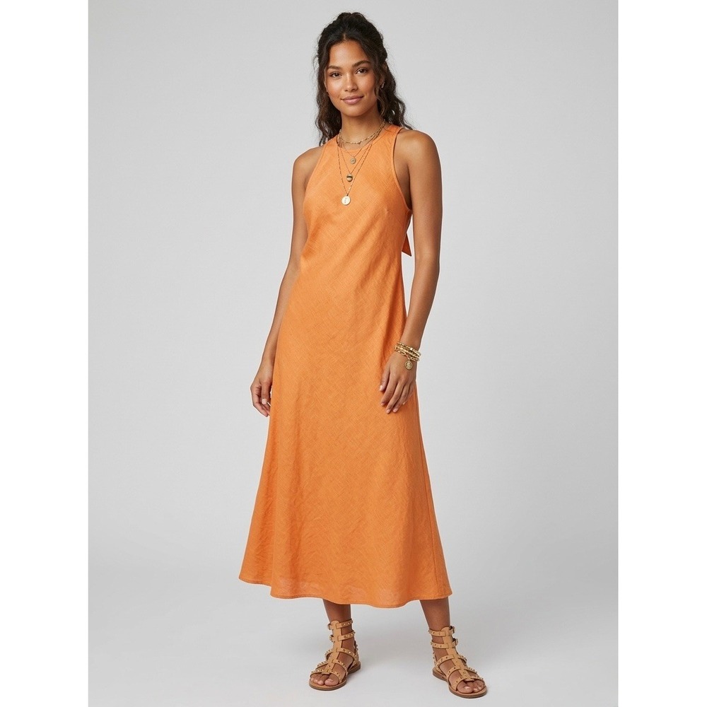 House of Harlow 1960 Orange Textured Satin High Neck Maxi Dress Womens Size M
